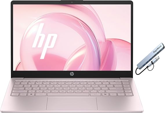 HP 14 Laptop Computer, 128GB UFS, 4GB RAM, 4-Core Intel Processor, Microsoft Office 365 Included, Windows 11, Tranquil Pink