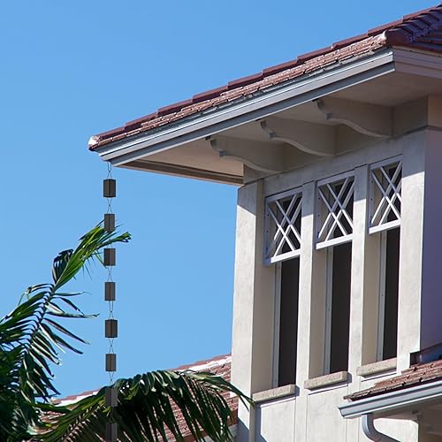 Miniatura 4 de TE DEUM Cadena de lluvia de eslabones cuadrados, 8.5 pies de longitud, recubrimiento de polvo negro, reemplazo funcional y decorativo para bajantes