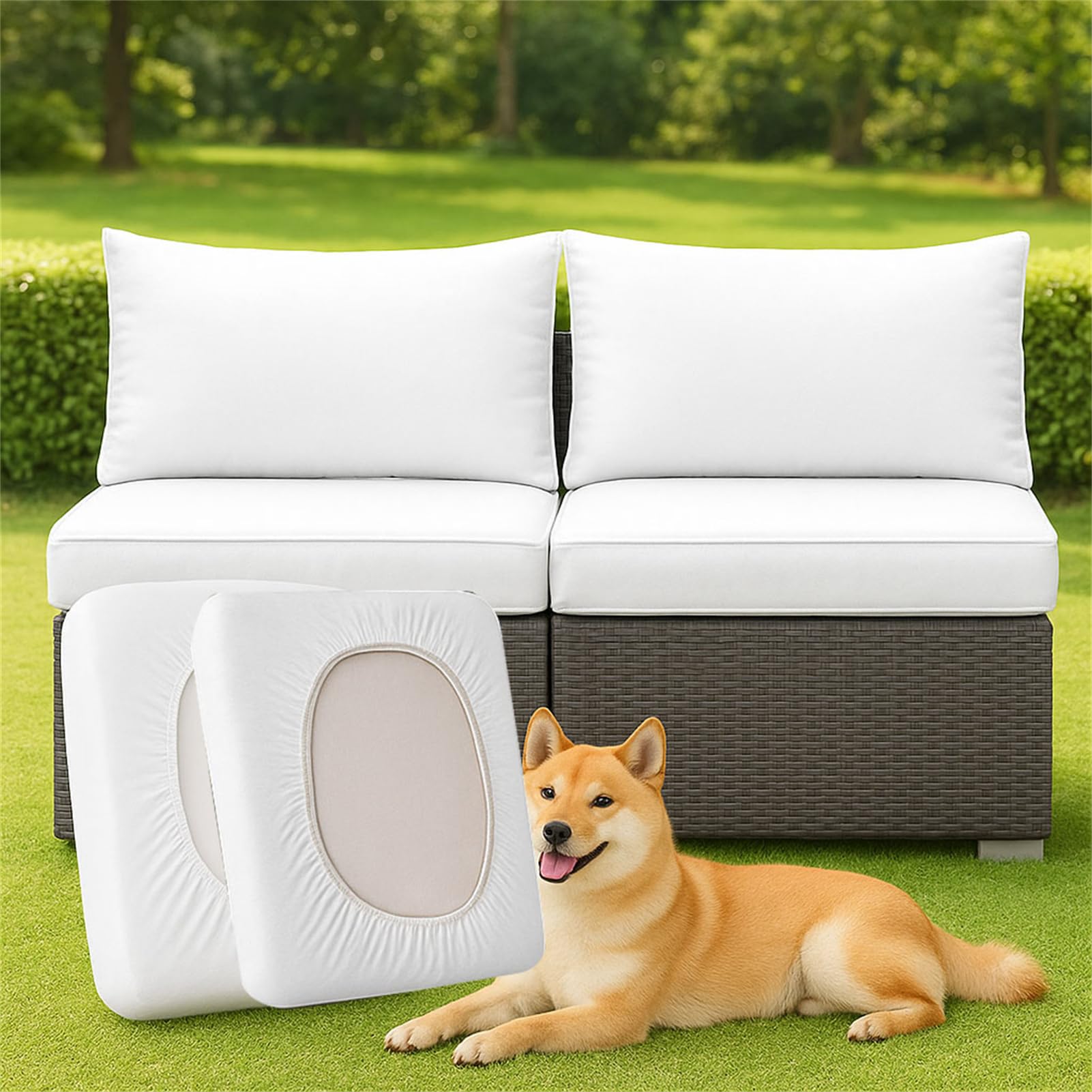 BLGVGKLPNT 1/2/3 PCS Patio Cushion Covers Polyester Replacement Stretch Fit Garden Furniture Seat Covers for Rattan Balcony Indoor Chairs (White,2PCS Length 100-125cm)