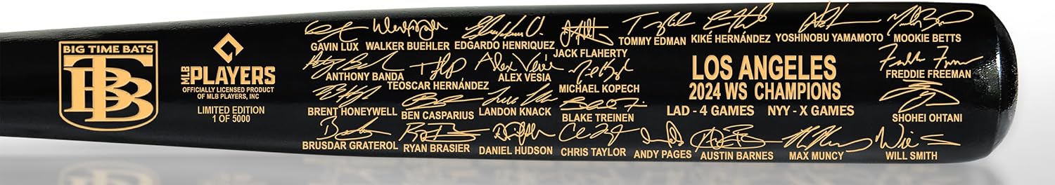 LA Dodgers 2024 WS Champions Team Signature Black Maple Bat