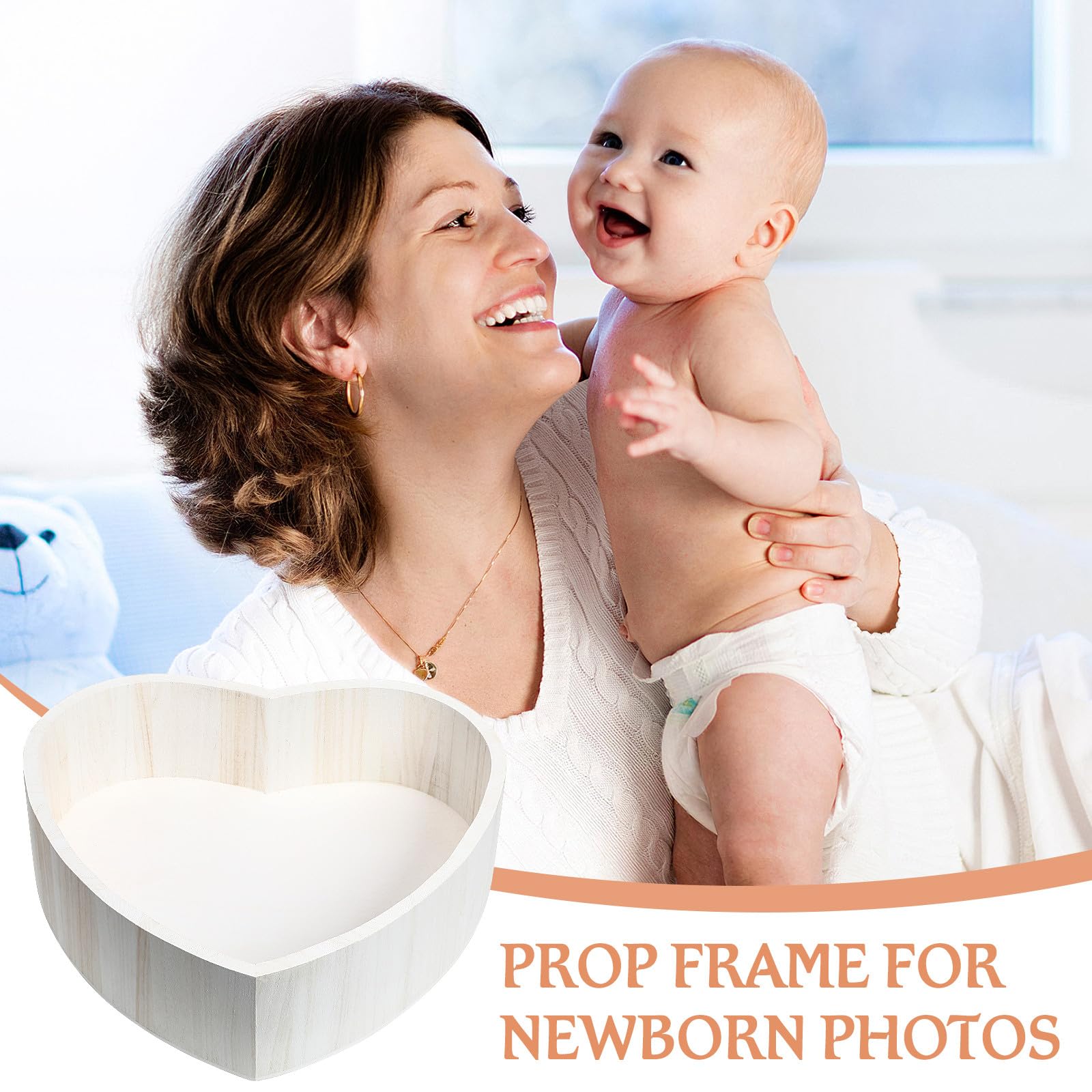 jojofuny Cestino per Ragazzo Ragazza a Forma di Cuore in Legno Bianco Leggero per Fotografia Newborn, Letto Compatto per Posa Ragazzo Ragazza e Accessorio per Studio Fotografico, Regalo