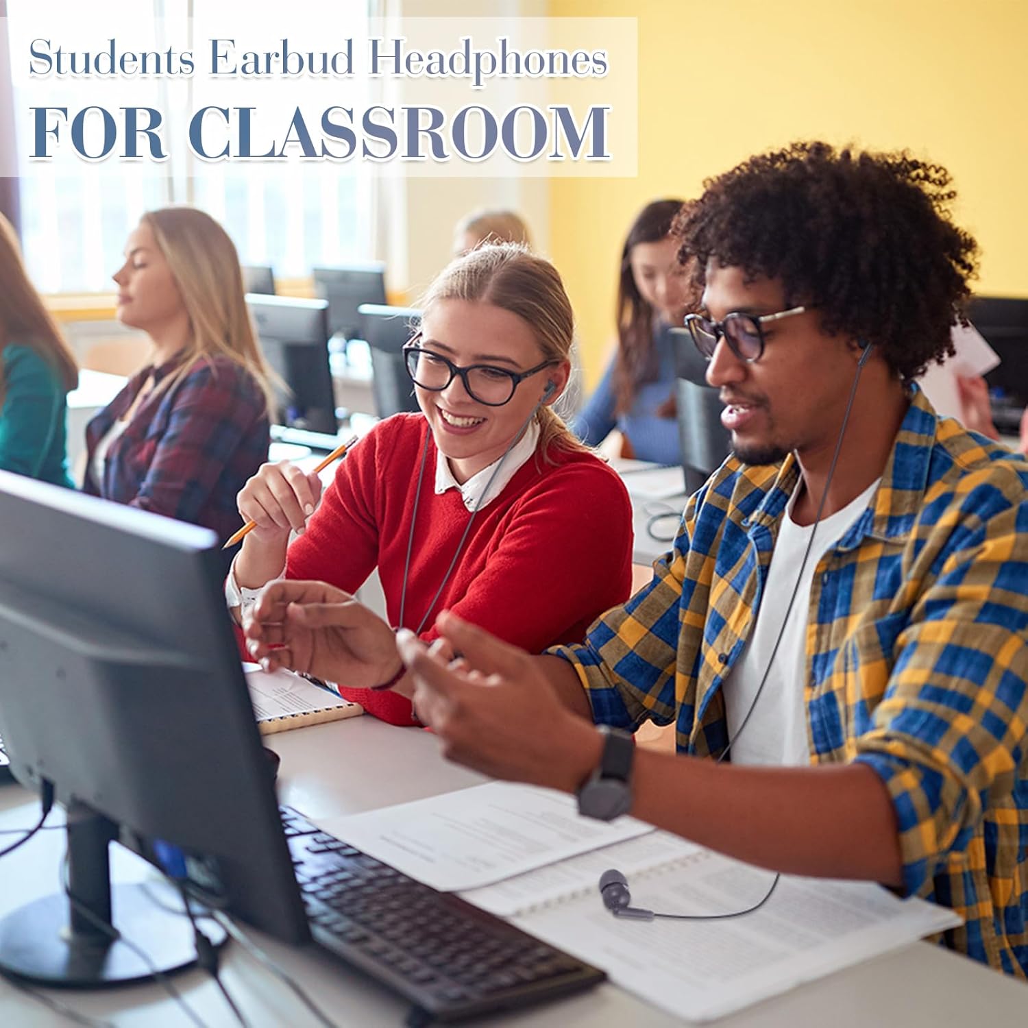 Kanayu 100 Packs Earbuds Bulk Basic Student Earphone Individually Bagged 3.5 mm Headphones for Schools Classrooms Library Teens Gift(Grey)