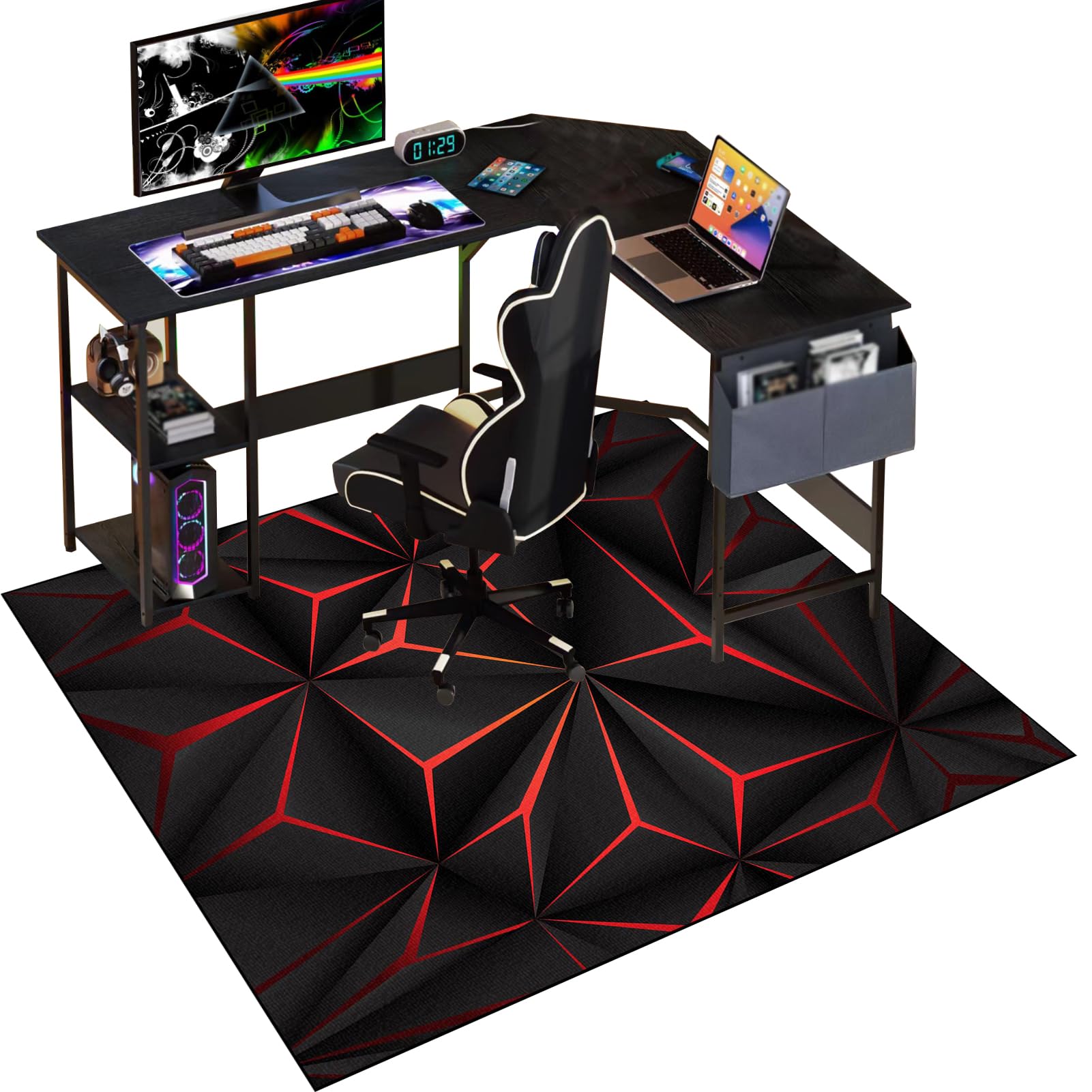 Gaming Chair Mat for Carpet, 140 x 160 cm Office Chair Mat for Carpeted Floor, Floor Protectors for Rolling Chairs, Non slip Floor Protection Mat, Computer Desk Chair Mat for Hard Wood Tile Floors
