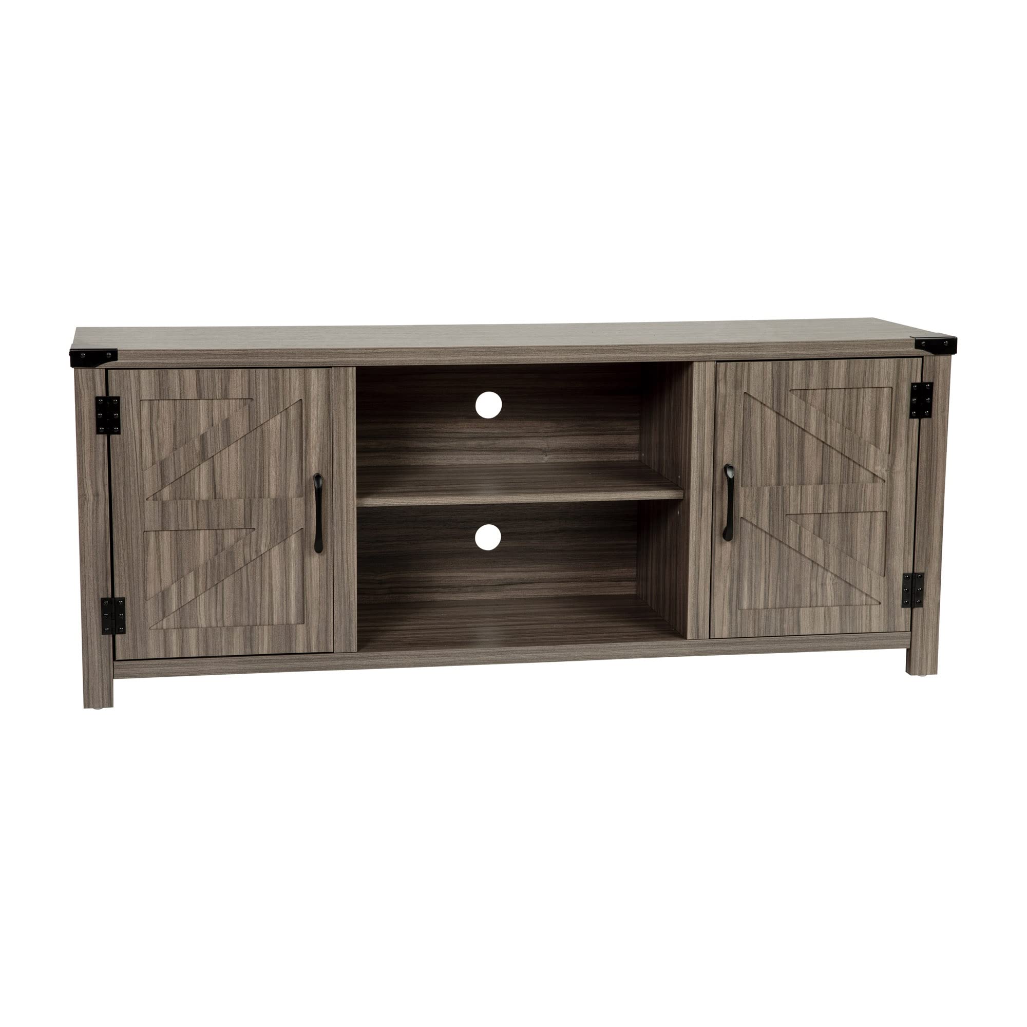 Flash Furniture Modern Farmhouse Barn Door TV Stand - Gray Wash Oak 59 Inch Entertainment Center - For TV's up to 65 Inches - Adjustable Middle Shelf