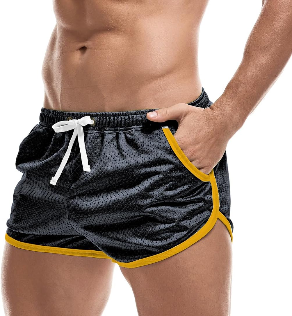 AIMPACT Mens Mesh Shorts Retro 3 Inch Sexy Side Split with Pockets Athletic Workout Running Booty Short Shorts
