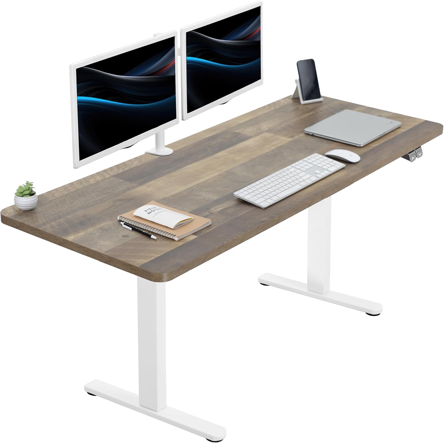 VIVO 60-inch Electric Height Adjustable 60 x 24 inch Stand Up Desk, Reclaimed Wood Solid One-Piece Table Top, White Frame, Home & Office Furniture Sets, B0 Series, DESK-KIT-W06P