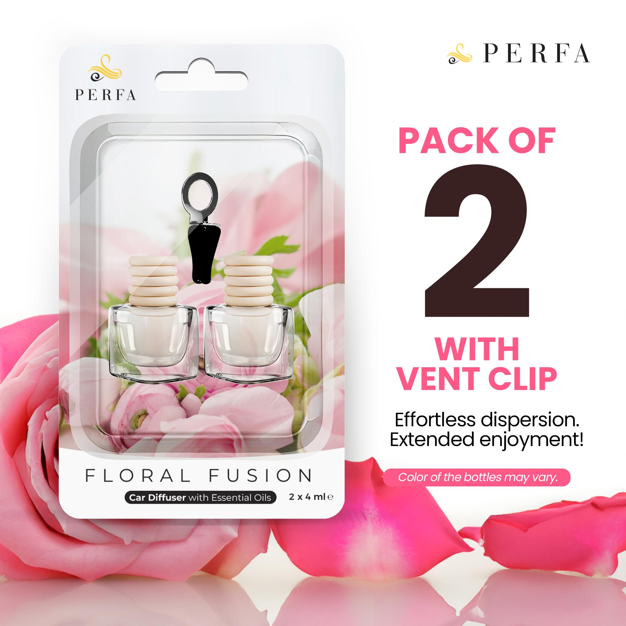 Ambientadores de coche para mujer, fragancia floral de fusión, paquete de 2 ambientadores de coche de larga duración, difusor de olores con aceites esenciales, ambientadores de coche con clip de