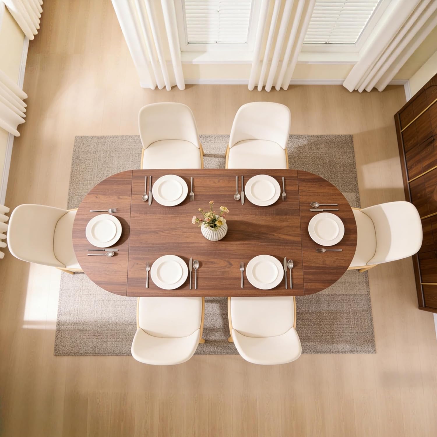 OKD 63 Inch Modern Wood Oval Dining Table for 4-6, Dining Room Table with Stable T-Shaped Base & Metal Frame & Thick Tabletop, Sturdy Kitchen Table for Dinner Room, Kitchen, Gathering, Rustic Walnut