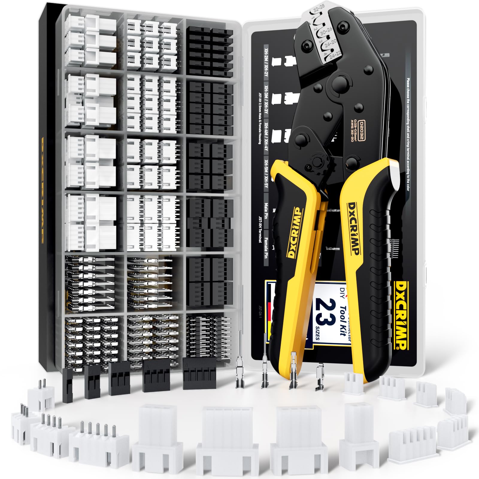 PEBA Crimping Pliers Switch Set - 14 Styles JST-SM 2.5mm Switches and Crimping Pins Assortment Set, Crimping Pliers 0.03-0.5mm²(AWG 32-20) for JST (XH/SM/PH/SYP),Dupont 2.54mm,Molex,AMP EI-Series
