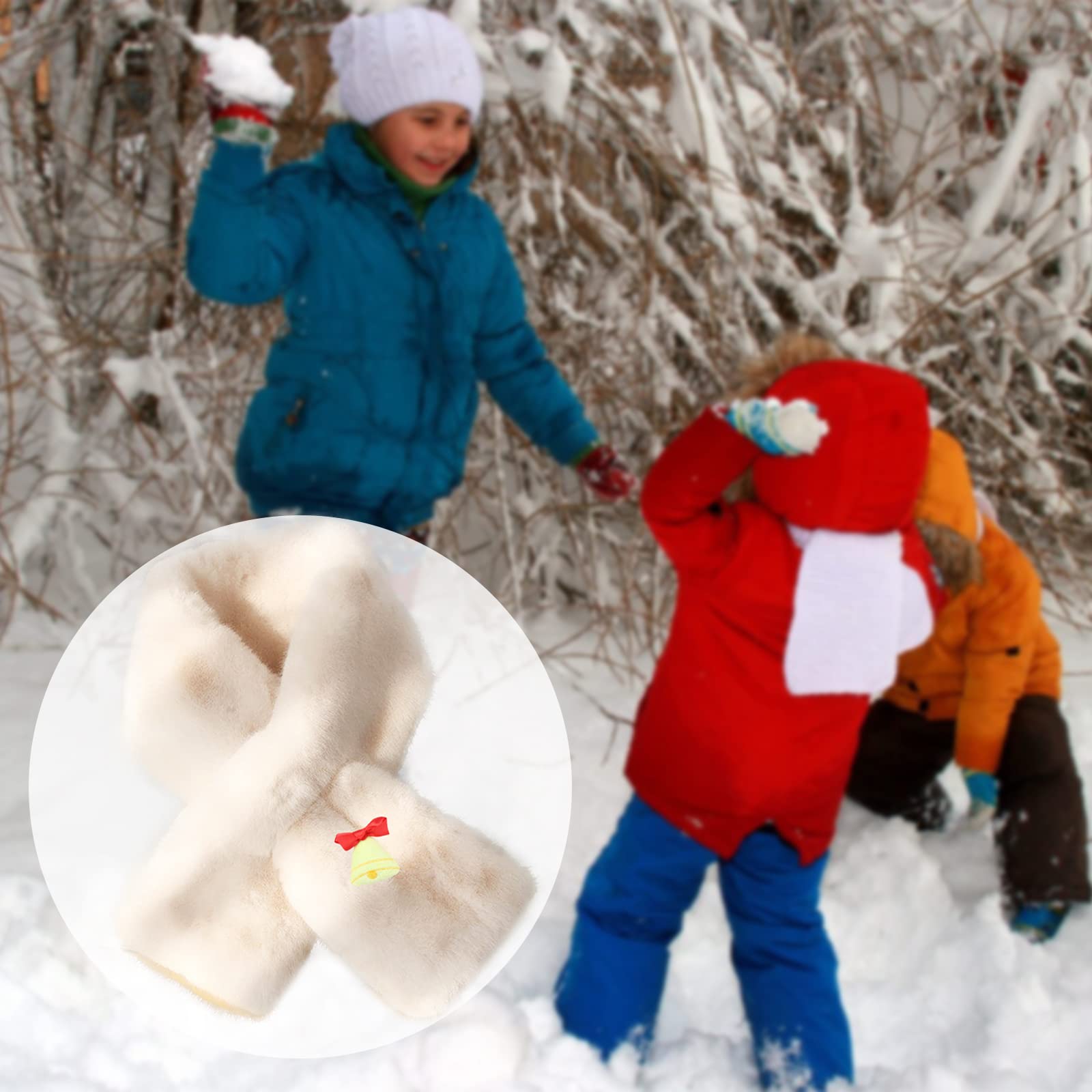 Bufanda polar Niña, Bufanda Para Niños, Bufanda Infantil Navideña, Bufanda Unisex Para Niños, Viajes de Invierno Bufanda Cálida, Bufanda Suave y Caliente con Anillos Insertables, Beige, 75 x 10cm