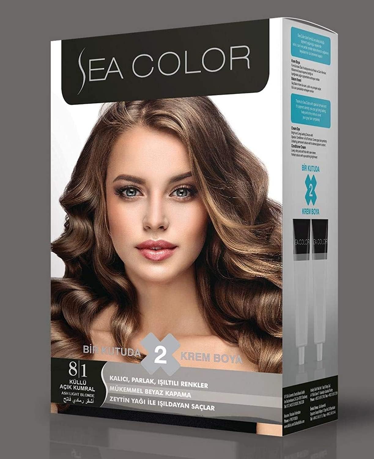 Sea ColorPermanent Hair Dye Set (2 tubes in a box) - Ash Light Blonde 8.1, 185ML