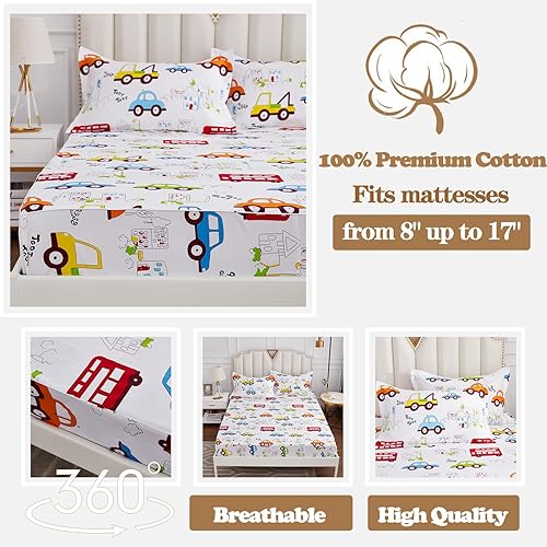 Miniatura 11 de Brandream Sábanas de tamaño individual 100% algodón, juego de sábanas a cuadros blancos y azules con bolsillos profundos de 18 pulgadas Blanco Azul