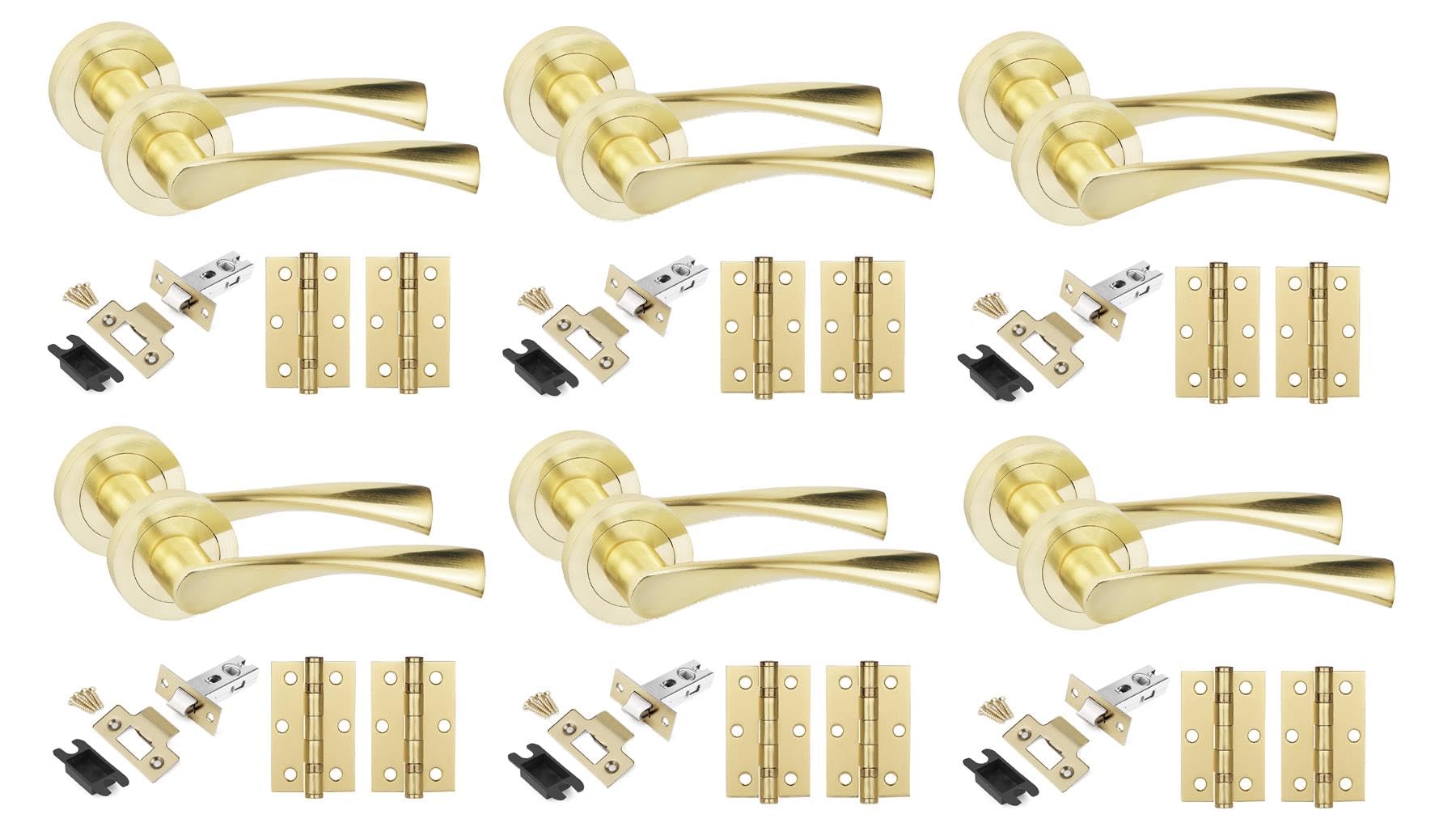 Golden Grace 6 Set Astrid Design Internal Door Handles Set Ball Bearing Hinges And Latches Satin Brass Finish from B&Q