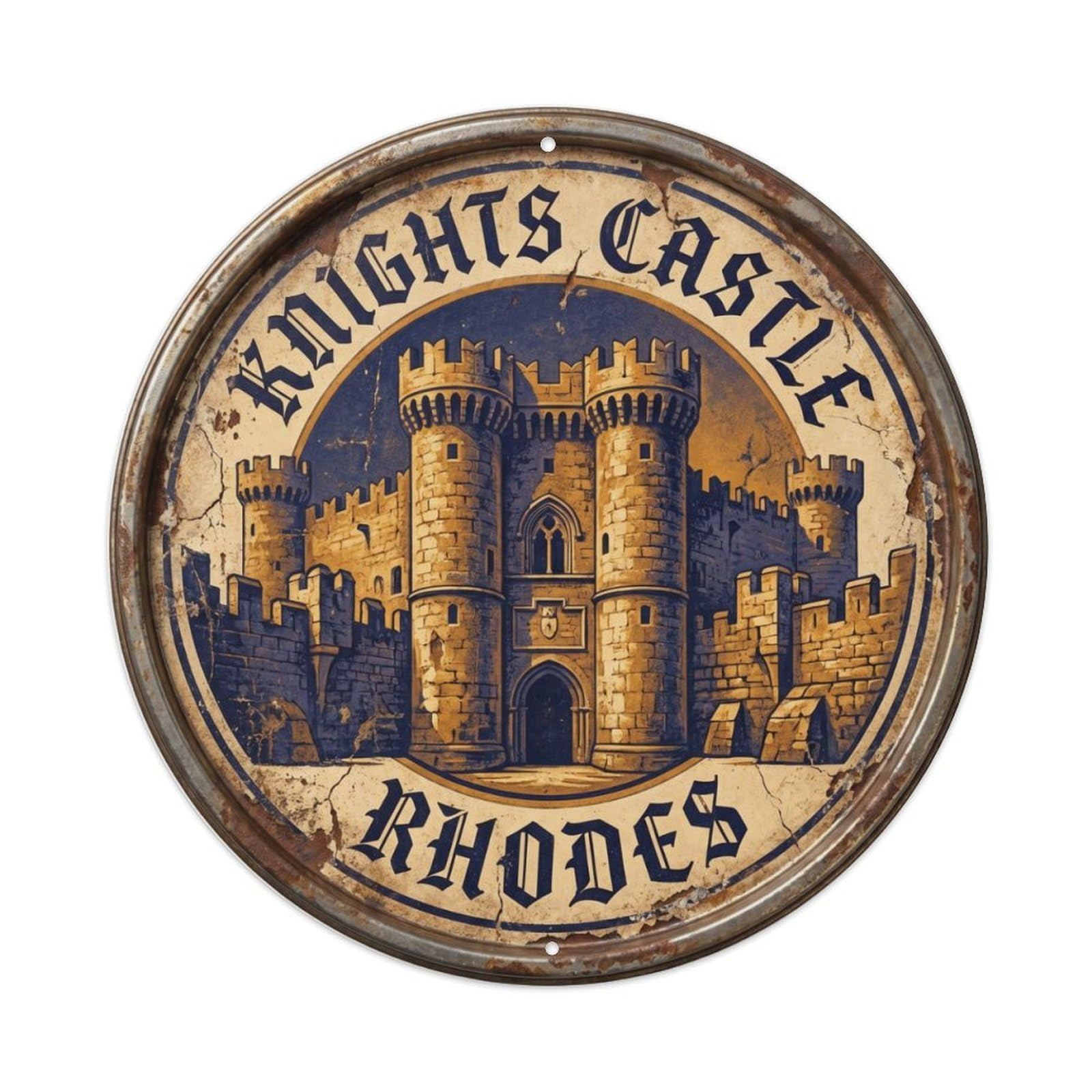 Castle Knights Office Fortress Metal Tin Sign Plaque Wall Decor for Cafe, Club Bar, Office, Home Garden Round Metal Poster 8x8Inch