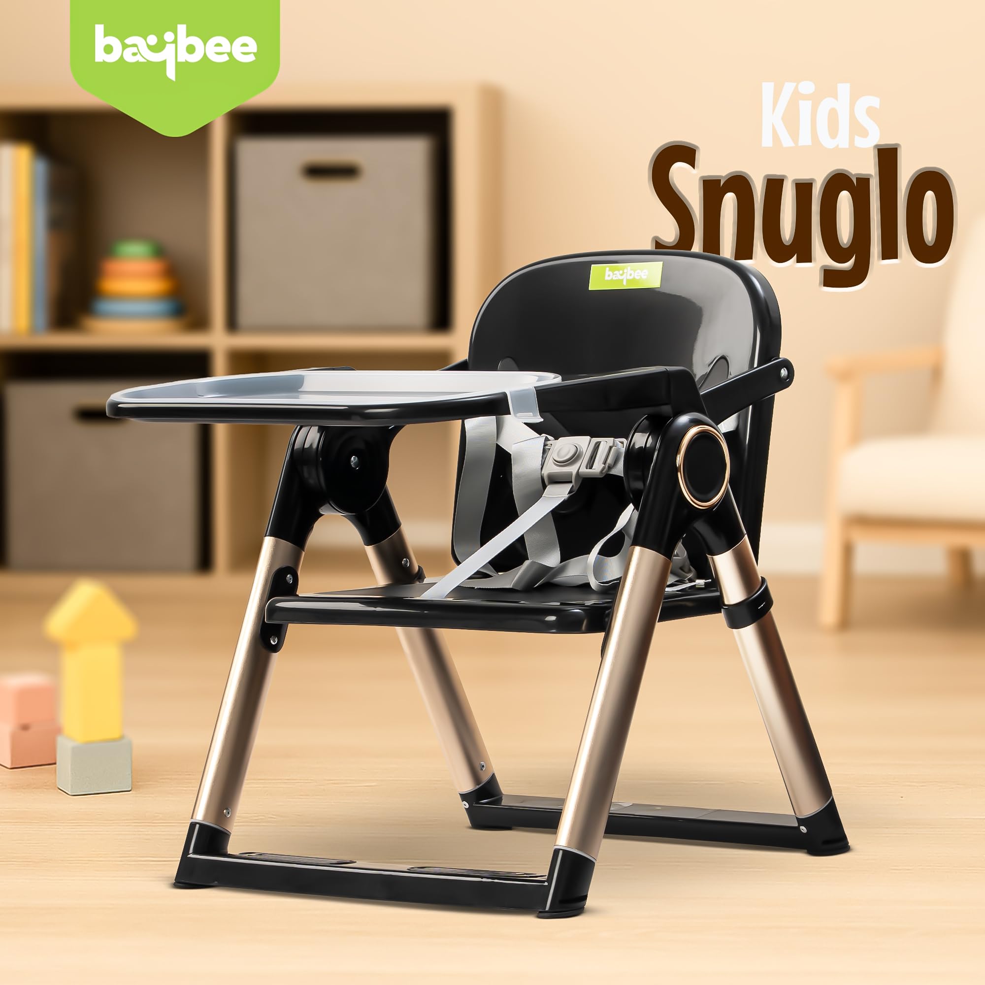 Baybee Snuglo Baby Booster Chair with Removable Tray, 3-Point Safety Harness & Portable Foldable Design – Convertible Feeding Chair for Toddlers 6 Months to 3 Years (Black) - Image 7 thumbnail