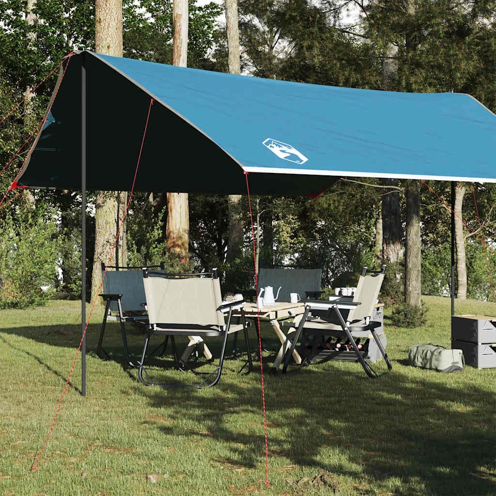 Tarp niebieska plandeka kempingowa TAFT z powłoką PU i oczkami, uniwersalna jako zadaszenie namiotu, plandeka podłogowa do trekkingu i aktywności na świeżym powietrzu, 460 x 305 x 210 cm
