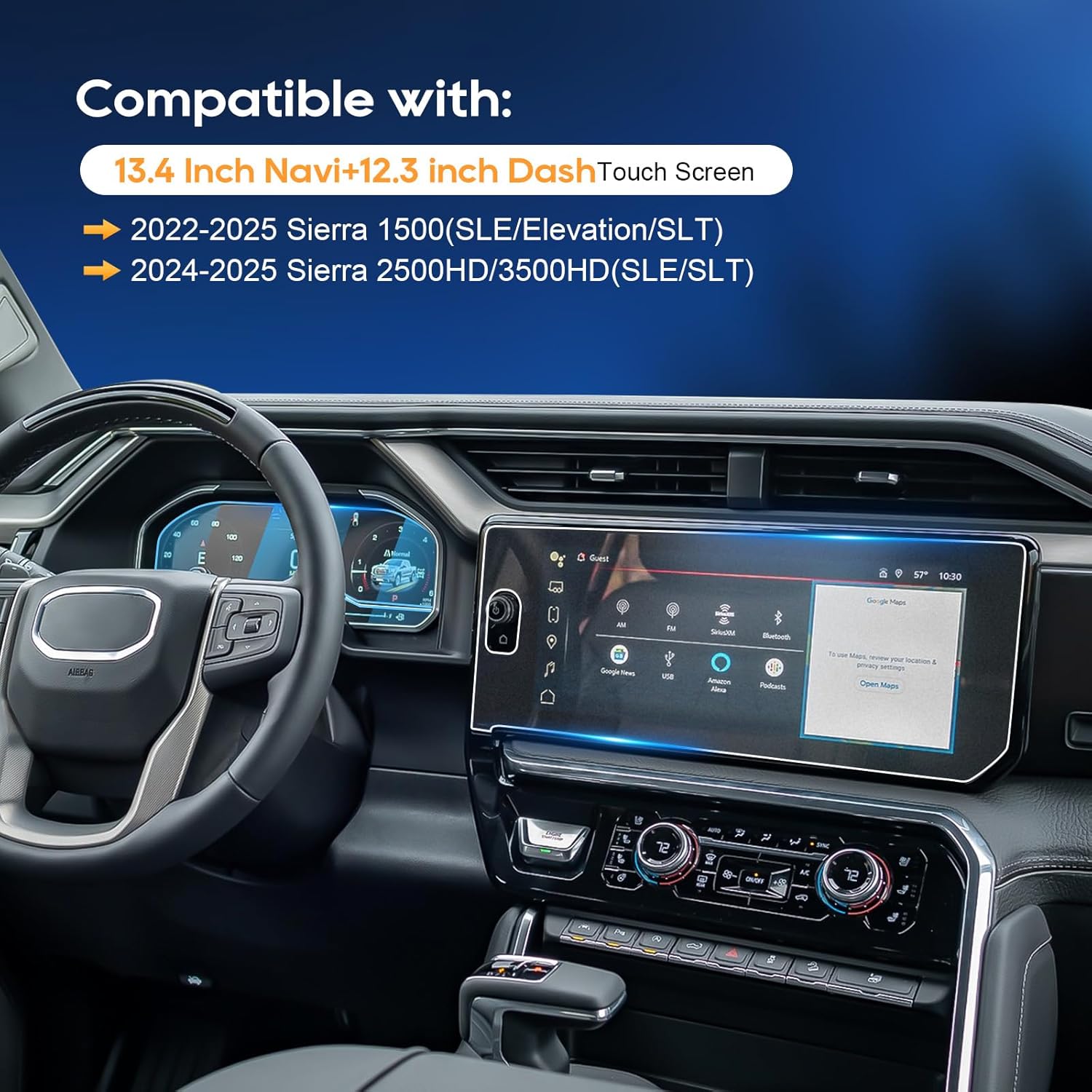 For 2026 GMC Sierra Screen Protector 2022~2025 2026 Sierra 1500(SLE/Elevation/SLT)/2024-2026 Sierra 2500HD/3500HD(SLE/SLT) 13.4 Inch Navi+12.3 inch Dash Touchscreen[Glass] Accessories Anti-Fingerprint
