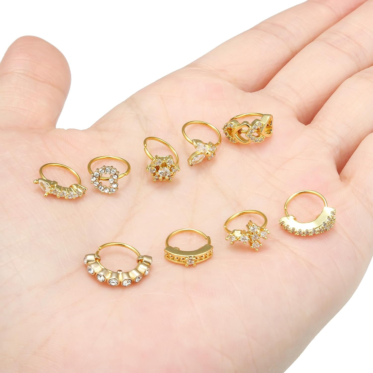 Vsnnsns 20G Nose Rings Hoops for Women 316L Stainless Surgical Steel Heart Butterfly Flower Cross Cubic Zirconia Nose Rings Hoops Piercing Jewelry for Women Men 20 Gauge Silver Black Rose Gold 8MM