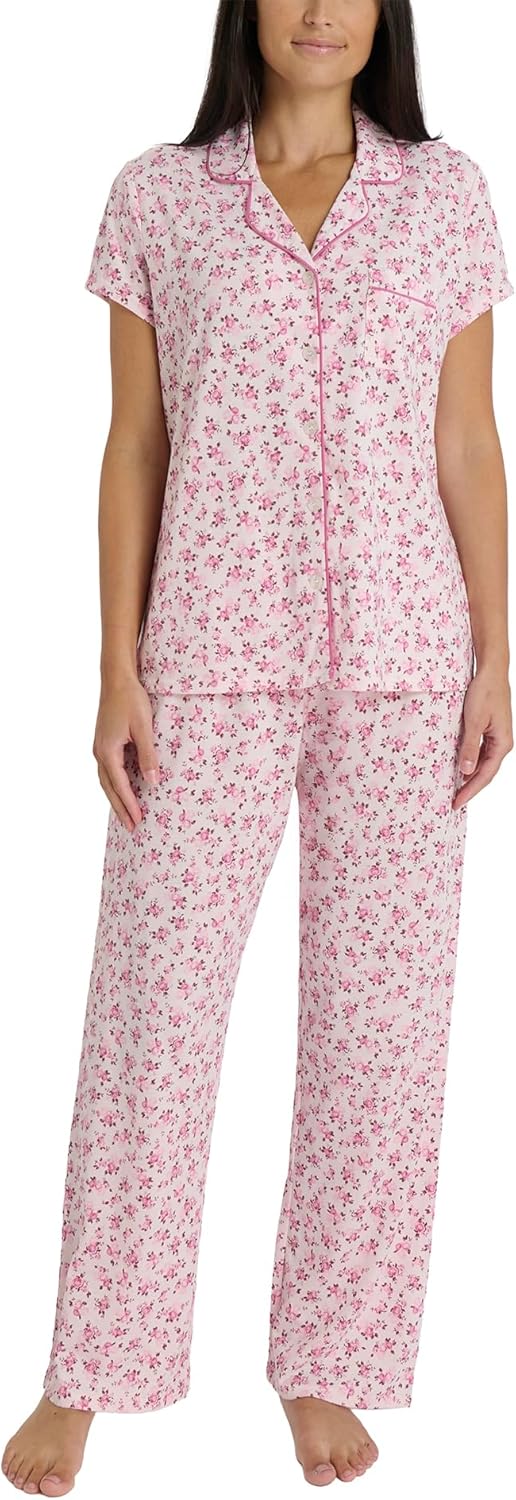 Laura Ashley Women’s Pajamas 2 Piece Cotton Blend Notch Collar Button Down PJ Set