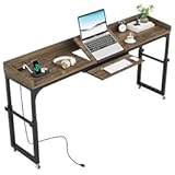 LITTLE TREE Overbed Table with Wheels Adjustable Height, Portable Rolling Table with Outlets & USB Ports for Queen Bed, Giant Computer Desk with Tilt Stand