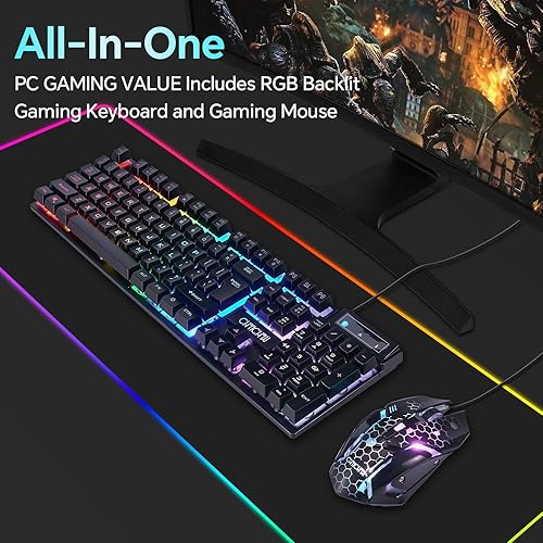 Miniatura 2 de CHONCHOW Combo de teclado y mouse para juegos, retroiluminación RGB con cable USB, teclado anti-ghosting de sensación mecánica 3200DPI, mouse