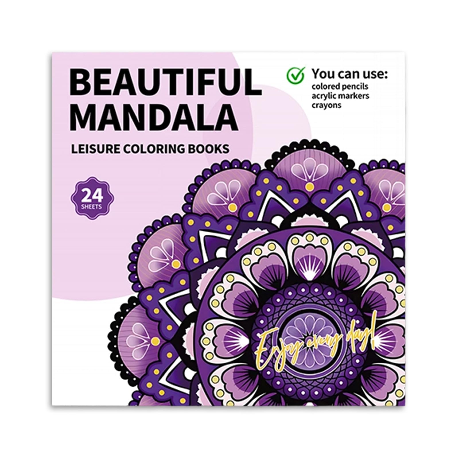 24 Mandala Pattern Colouring Book, Stress Relief Adult Colouring Books for Women, Single Sided Printed Thick Paper, Art Therapy for Home, Office and Travel, Gift Creativity and Relaxation