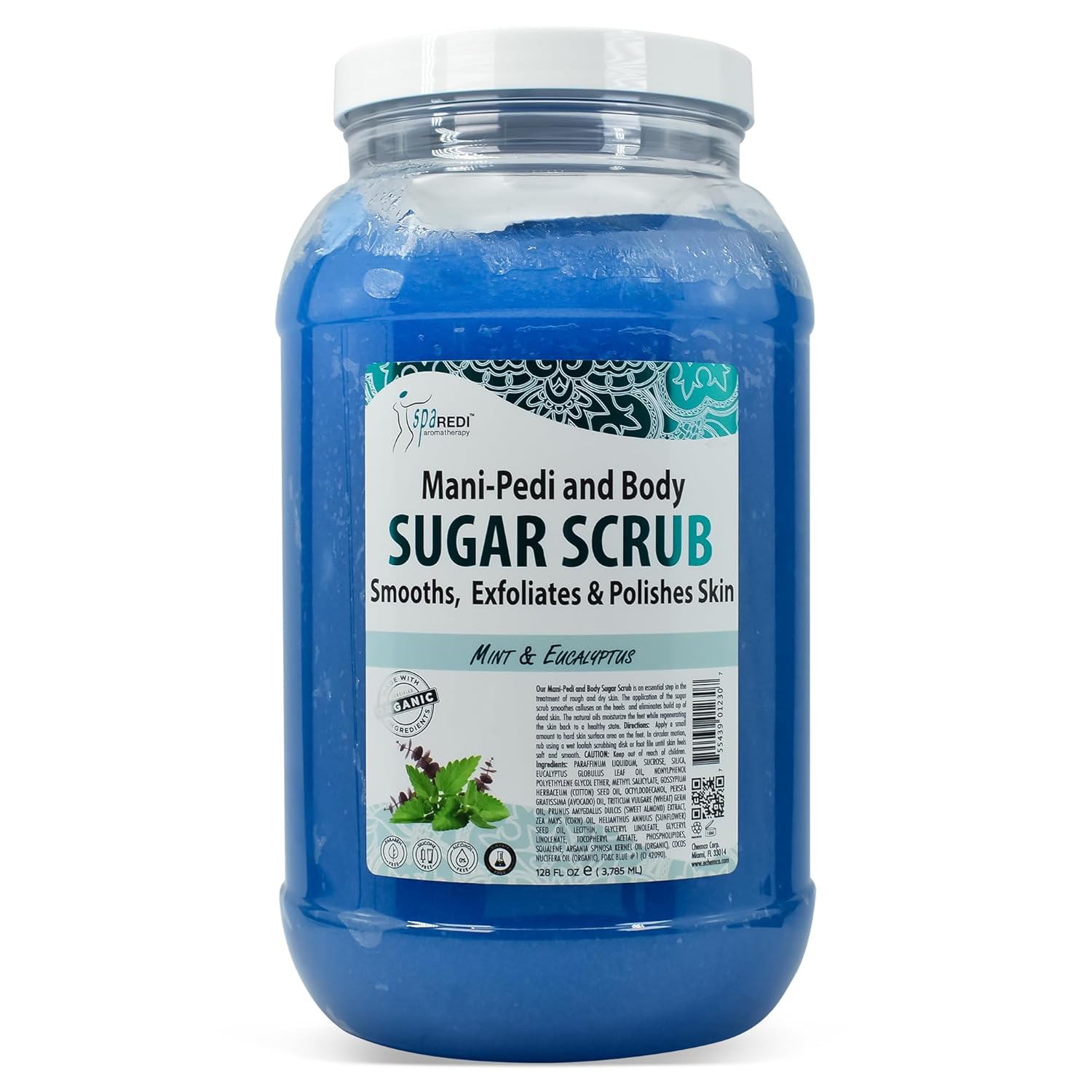 SPA REDI – Sugar Body Scrub, Mint and Eucalyptus, 128 Oz, Exfoliating, Moisturizing, Hydrating and Nourishing, Glow, Polish, Smooth and Fresh Skin - Body Exfoliator