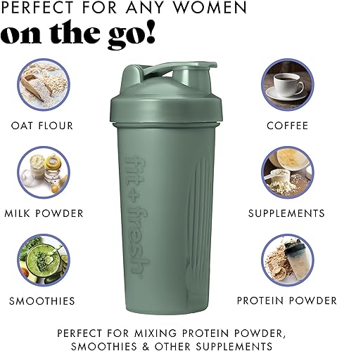 Miniatura 5 de Fit & Fresh Botella agitadora, a prueba de fugas, deportiva, para mezcla de proteínas, para mujer, vaso mezclador de proteínas duradero, 24 onzas,