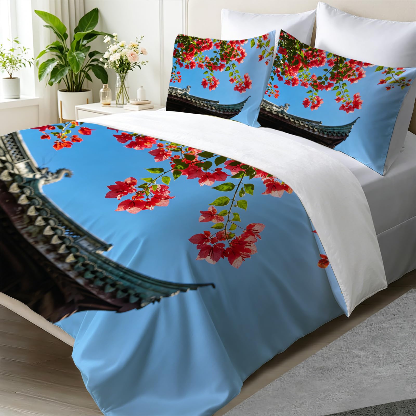 Housse de couette 200x200 bougainvillée pour une chambre d'adulte moderne et colorée