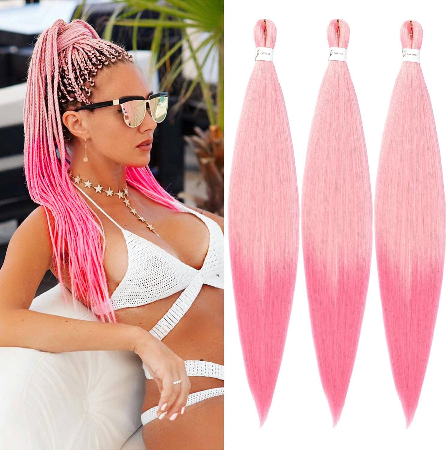 YDDM Capelli Per Treccine Africane Rosa Extension Treccine Texture Yaki Easy Install per Principianti 20 Pollici 3 Pezzi Capelli Leggeri e Naturali per Box Braids, Twist e Crochet — view 72