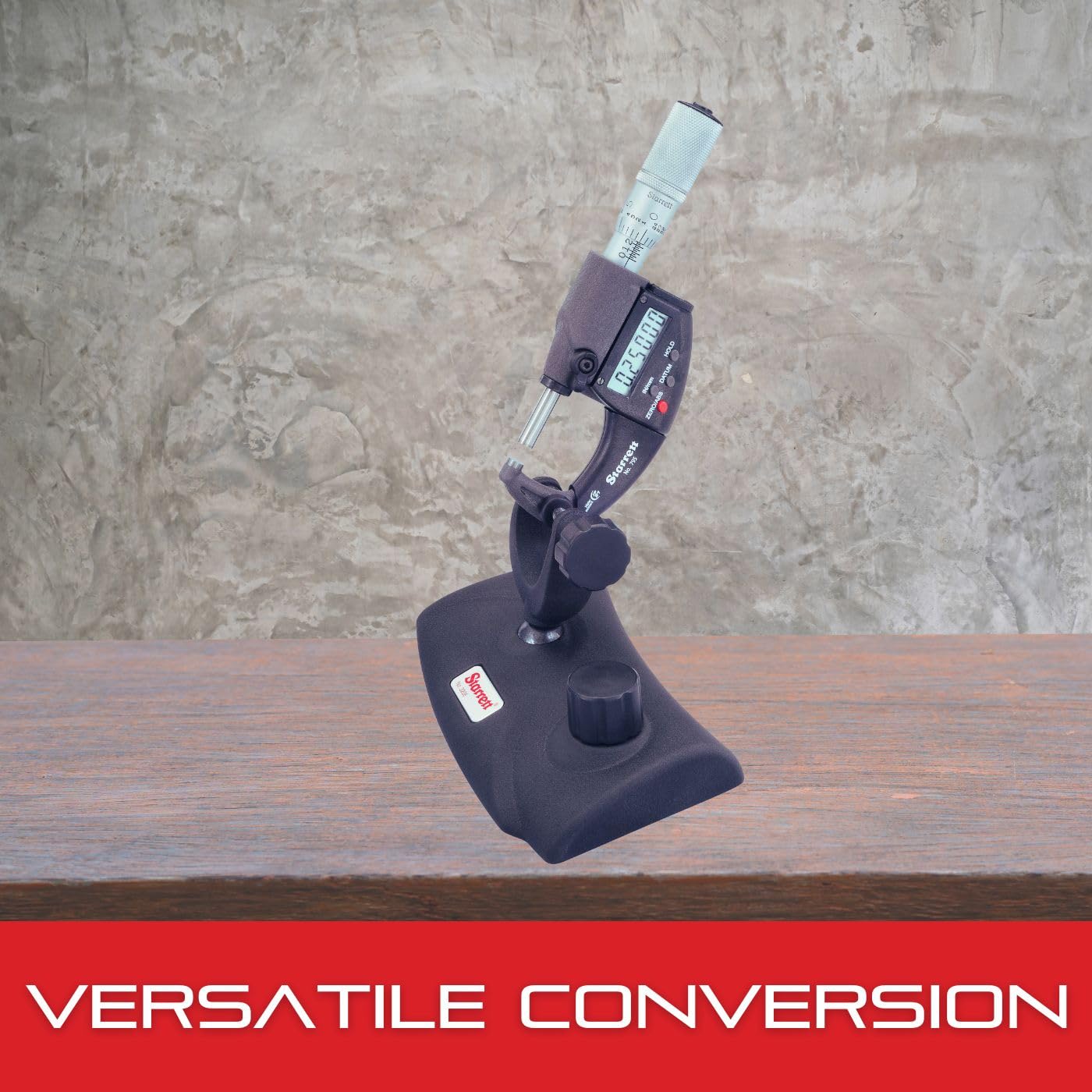 Starrett Converts Micrometers to Bench Gages, Ball Joint Mount, Stable Base - Nylon Pads, Steel Frame for Precision Support - 3206