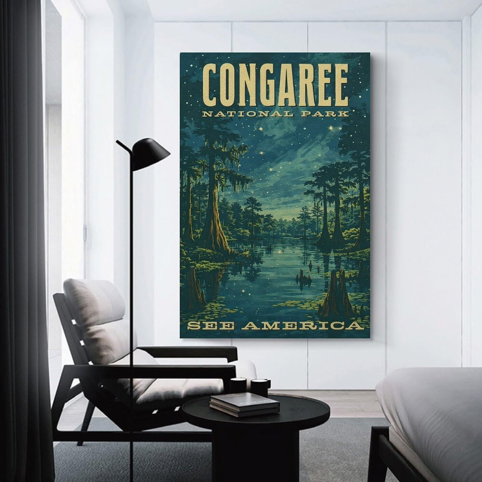 Junmoney Congaree National Park Vintage Canvas Wall Art, 12x18inch(30x45cm), for Bedroom Decor, Cosy Corners Or Studios, Stylish Decor for A Restful Room Update