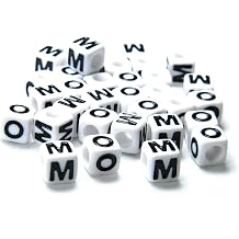 20 Sets Loose White & Black MOM Plastic Acrylic 7mm Square Cube Letter Beads with Big 3.5mm Hole for Thick Cording and Strings for Mother's Day Crafts and Jewelry, Small, 734025544040