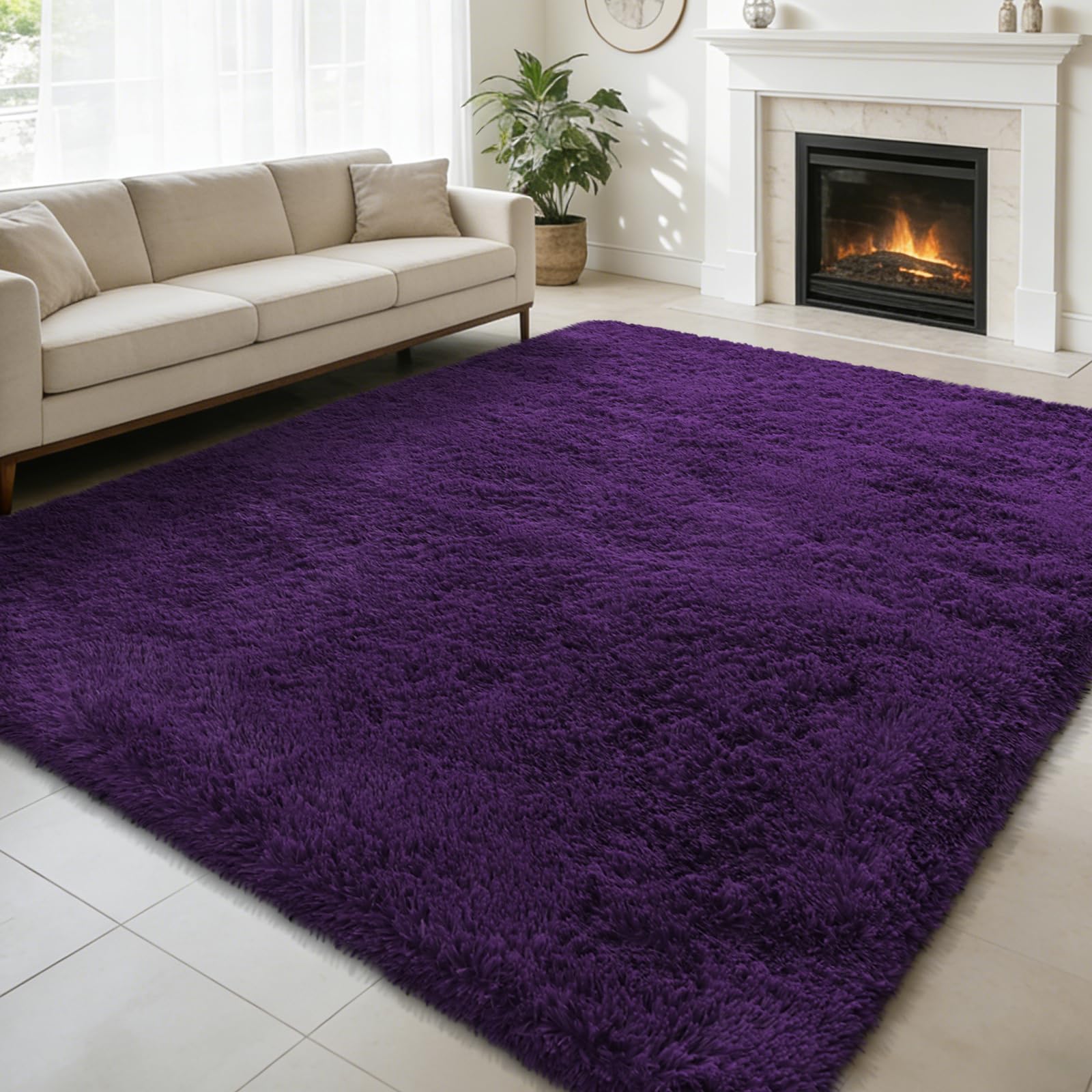 8x10 Fluffy Area Rugs for Living Room,Shag Area Rug for Bedroom,Soft Purple Fuzzy Rug Non-Shedding Indoor Plush Carpet for Kids Bedroom Nursery Home