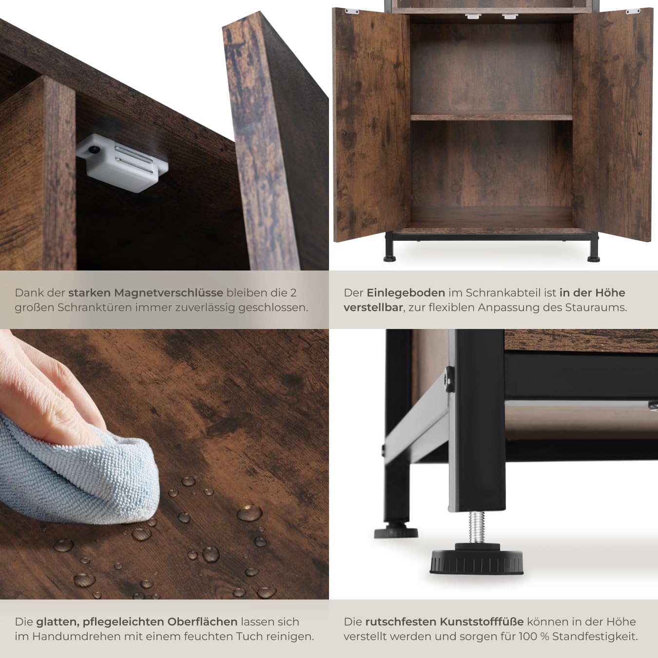 tectake® Industrial Highboard, Kommode mit offenen Fächern und Schrankfach, Sideboard, Flur Möbel, Wohnzimmerschrank, Bücherschrank, schmaler Schrank Schlafzimmer (Industrial Dunkelbraun)