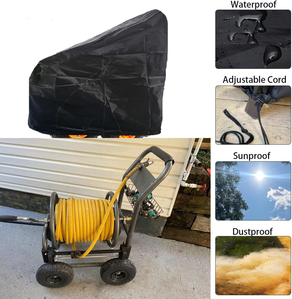 J&C Hose Cord Reel Cart Cover 420D Hose Reel Cart Cover Waterproof Garden Hose Reels Protection for Outdoor Stand Hose Cord Reel (black, 28x28x29in)