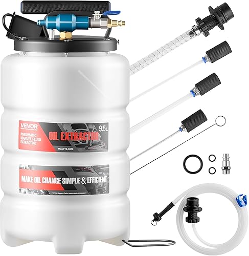 VEVOR Extractor de fluidos, capacidad de 9.5 L, bomba extractora de aceite al vacío neumáticamanual con caballo largo de 59 pulgadas y tres tubos de