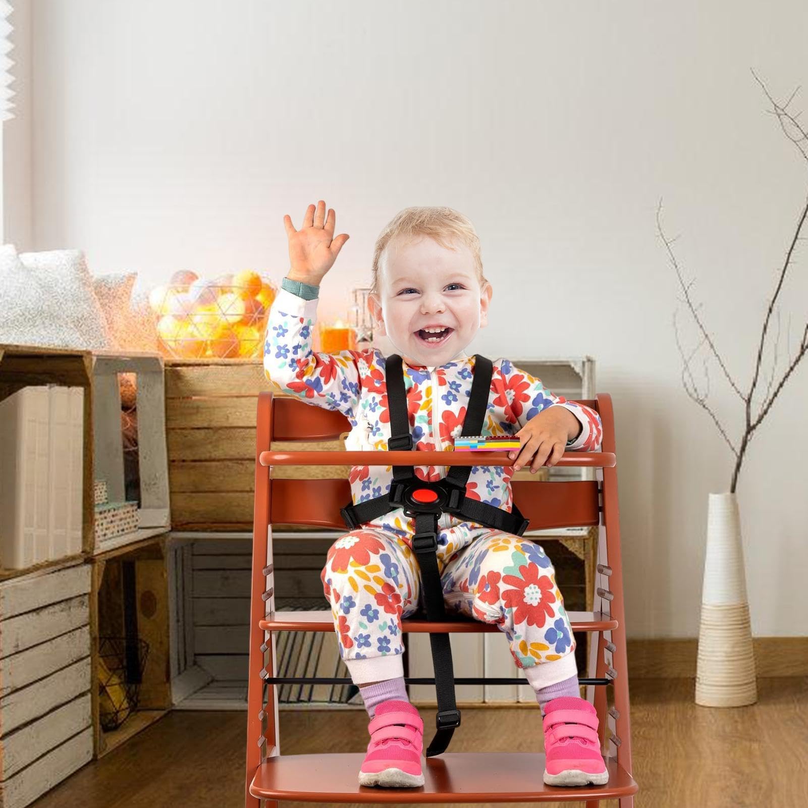 Arnés de la silla alta de 5 puntos, silla alta del bebé 5 puntos Arnés, Cinturón de seguridad anti-Slip para niños pequeños, Silla alta ajustable Cinturón de protección del asiento del arnés de