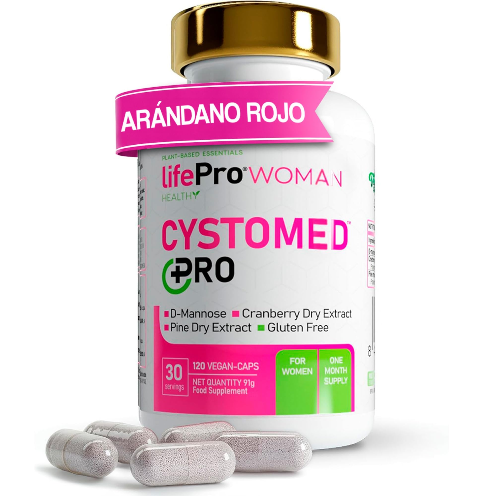 Arandano Rojo Cistitis 5x Potencia EFSA + D Manosa 2000mg + Extracto de Pino – Life Pro Cystomed Triple Acción 120 Caps con 192,5mg PACs Estandarizados – Científicamente (EFSA/PubMed)