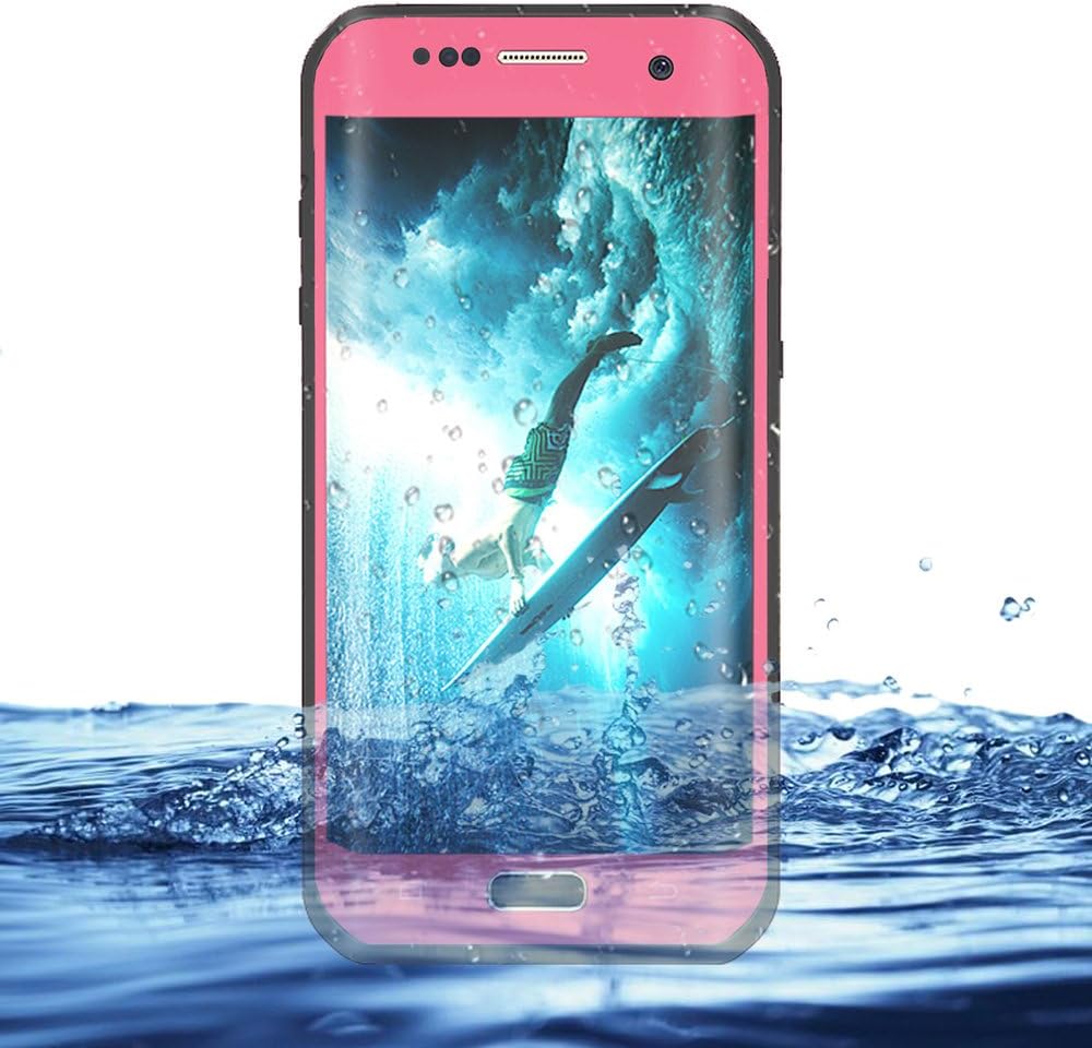 Durable Ultra Slim 100% Water Resistant Skin Waterproof Case Shockproof Crashproof Dustproof Hard Shell Protective Box Rugged Cover for Samsung Galaxy S7 Edge SM-G935 (Pink)