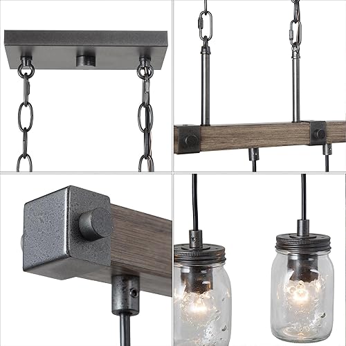 Miniatura 6 de LOG BARN Candelabros de granja para comedor, iluminación de isla de cocina con 5 tarros de masón, luces rústicas de isla de madera sintética para