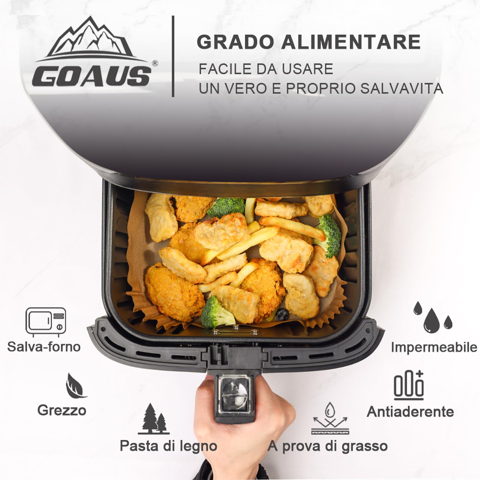 Carta Da Forno Per Friggitrice Ad Aria Calda XXL - 200 Pezzi, 20-25 Cm, Antiaderente, Adatto Per Philips, Cosori, Ninja, Tefal (5-7,5 L)