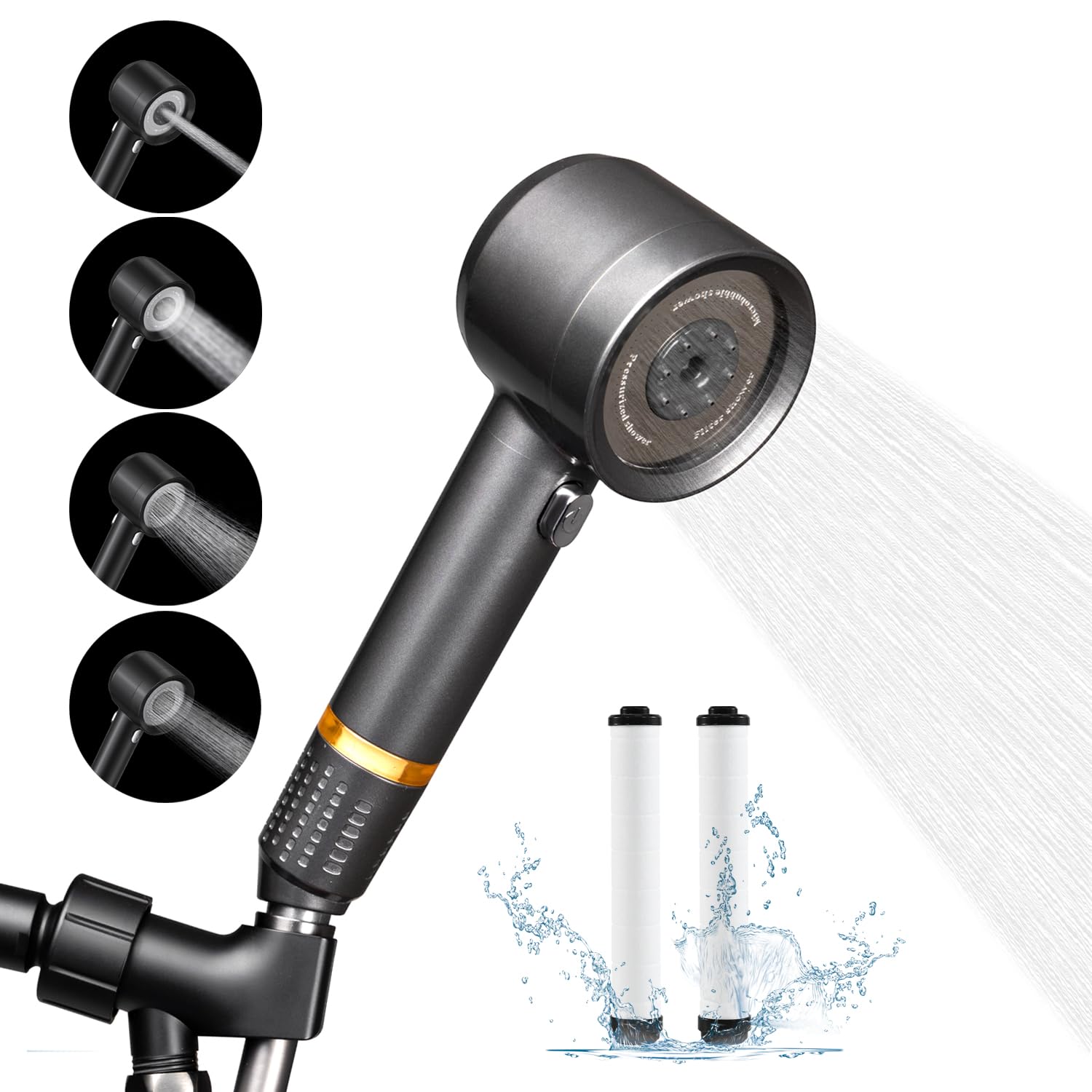 Shower Head with Handheld, Shower Heads High Pressure,3 Modes Filtered Showerhead Water Saving with 59?Replacement Hose/Bracket/Cotton Filters (Grey)