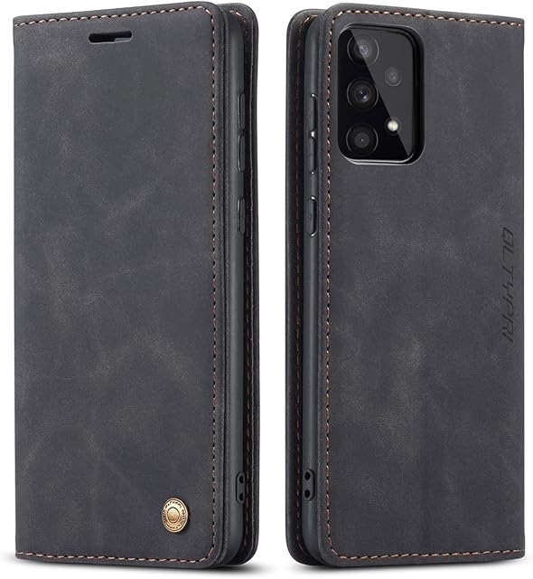 QLTYPRI Case for Samsung Galaxy A53 5G, Vintage PU Leather Wallet Case Card Slot Kickstand Magnetic Closure Shockproof Flip Folio Case Cover for Samsung Galaxy A53 5G - Black