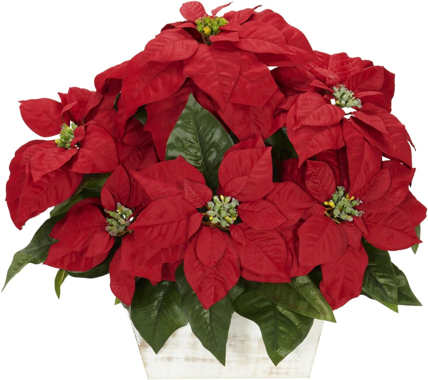 Nearly Natural Poinsettia with White Wash Planter Silk Arrangement