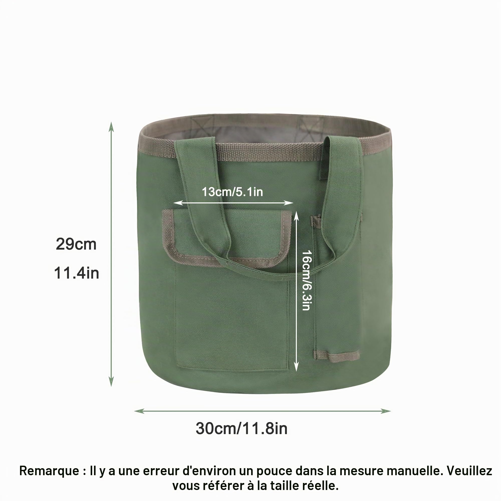 Sac seau à outils de jardin, sac fourre-tout de jardinage vert avec poches, sac fourre-tout pour outils de jardin en tissu Oxford imperméable pour femmes hommes jardiniers (sac uniquement)