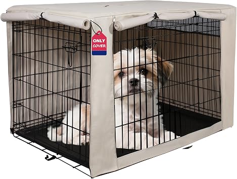 HiCaptain Dog Crate Cover 24.0" L x 18.0" W x 20.0" H with Breathable Mesh, Durable Heavy Duty Kennel Cover, Dual Zippered Panels, Windproof Waterproof UV-ResistantBeige