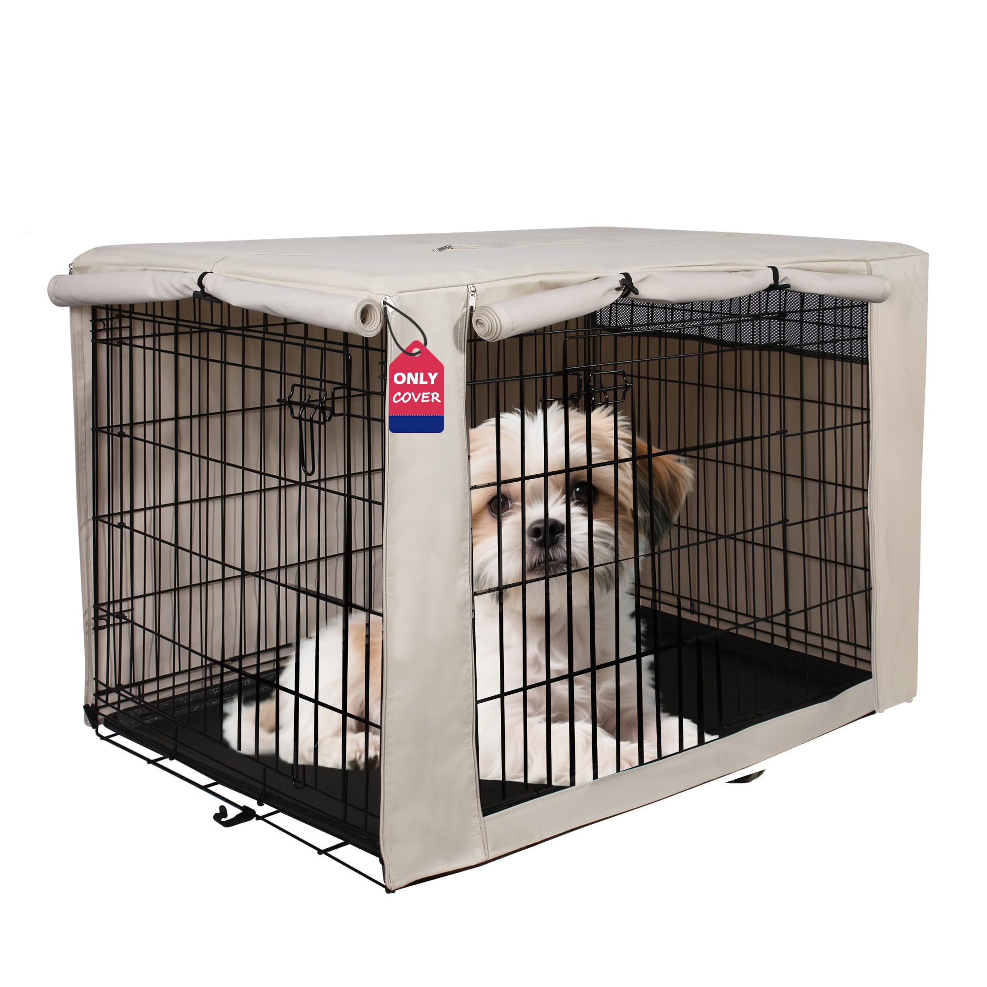 HiCaptain Polyester Dog Crate Cover - Durable Windproof Pet Kennel Cover for Wire Crate Indoor Outdoor Protection (24 inches, Light Tan)