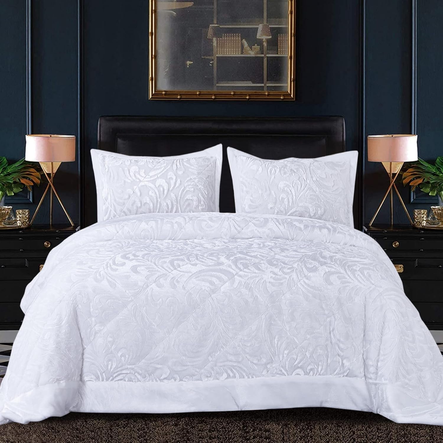 Heavy Quilted Bedspread 3pcs Large Bed Throw with Hypoallergenic Pillow