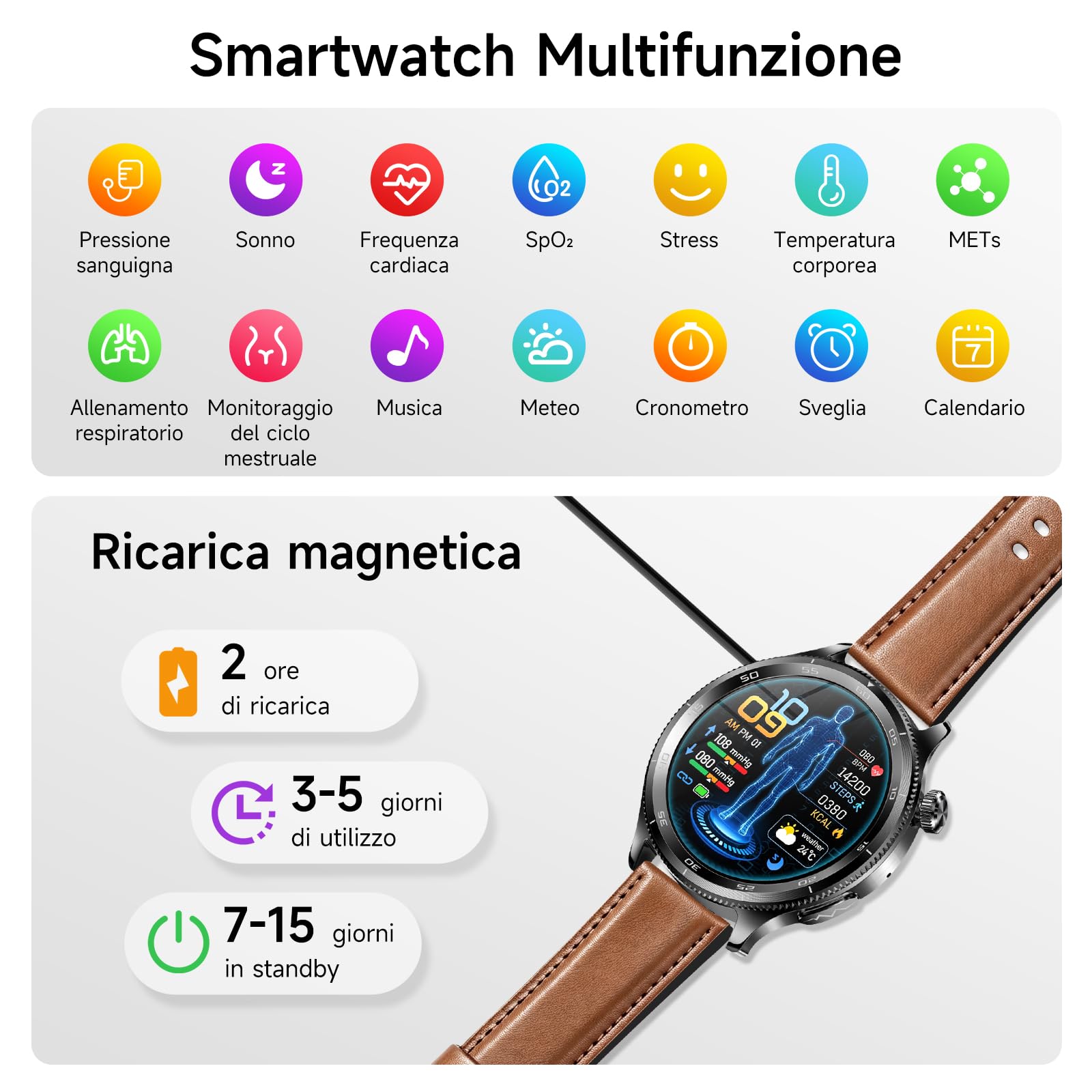 2026 Nuovo AI-GPT Smartwatch Uomo Con ECG/HRV/BMI/Pulsante SOS,Marrone | 24H Pressione Sanguigna/Temperatura/ SPO2/Cardiofrequenzimetro/Sonno, 1,43"AMOLED Salutare Orologio Fitness Con Telefono